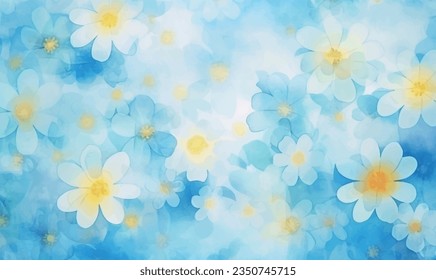 vector abstract watercolor floral background, blue and yellow