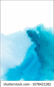 Vector abstract watercolor hand painted background. Blue spot. Abstract  background. Hand painted watercolor splash. Iink stain. Bright splash  ink a white background. White background and the blob