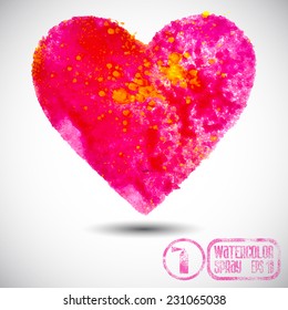 Vector abstract watercolor heart with splashes. 