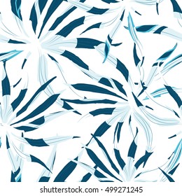 Vector abstract watercolor pattern with palm leaves. Seamless pattern with tropical leaves. Hawaiian exotic print for swimwear. Aloha tahiti background.