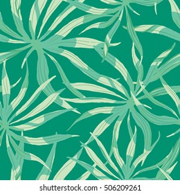 Vector abstract watercolor pattern with palm leaves. Seamless pattern with tropical leaves. Hawaiian exotic print for swimwear. Aloha tahiti background.
