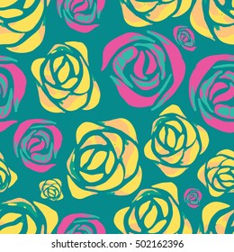 Vector abstract watercolor pattern with rose flowers. Seamless pattern with tropical blossoms. Hawaiian exotic print for swimwear. Aloha tahiti background.