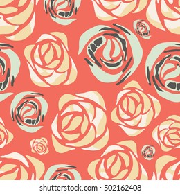 Vector abstract watercolor pattern with rose flowers. Seamless pattern with tropical blossoms. Hawaiian exotic print for swimwear. Aloha tahiti background.