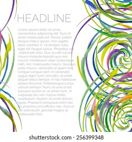 Vector abstract watercolor seamless background with tropical leaves. Design template with place for your text. 