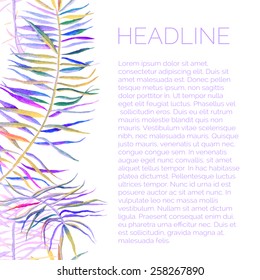 Vector abstract watercolor seamless border background with palm leaves. Design template with place for your text.
