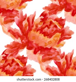Vector abstract watercolor seamless pattern with peony flowers and leaves. Can be used for web pages, identity style, printing, invitations, banners