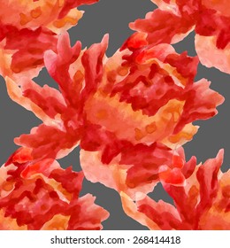 Vector abstract watercolor seamless pattern with peony flowers and leaves. Can be used for web pages, identity style, printing, invitations, banners