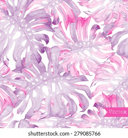 Vector abstract watercolor seamless pattern with monstera leaves.