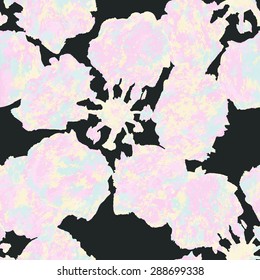Vector abstract watercolor seamless pattern with sakura tree and rose flowers and leaves. Can be used for web pages, identity style, printing, invitations, banners. 