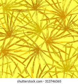 Vector abstract watercolor seamless pattern with palm leaves. Ink allover print with exotic plants.