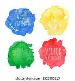 Vector abstract watercolor stains on white background.The color splashing on the paper. Hand drawn.