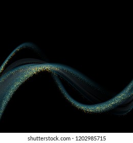 
Vector abstract wave background on black background with golden glitter.