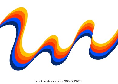 Fondo de onda abstracta vectorial con amarillo, naranja, rojo y azul. Aislado sobre fondo blanco