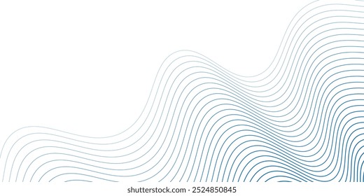 Vector abstract wave blue lines on white background template.