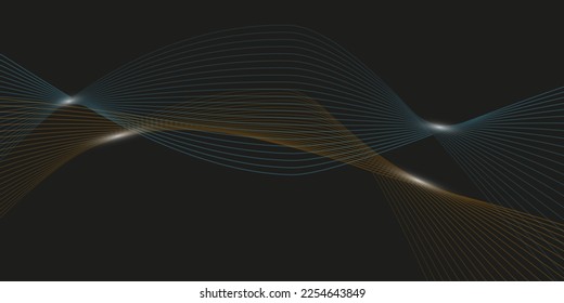 Vector abstract wave design. Futuristic particle concept with blue dotted line and smooth low poly grid, oscillating and floating on dark background.
