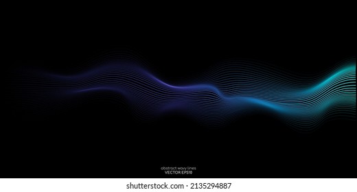 Vector abstract wave light lines flowing dynamic blue and green color isolated on black background for concept of modern, technology, digital, communication, science, music.