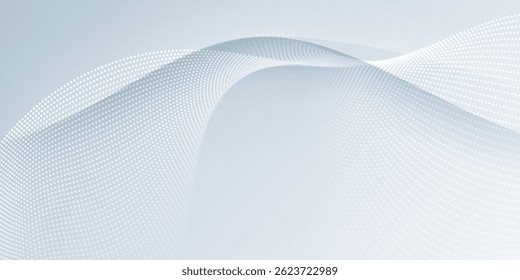 Vector abstract wave line pattern and dot line particle on white, gray color background. Modern graphic design. Flowing halftone, gradient curve shape for data futuristic, technology background