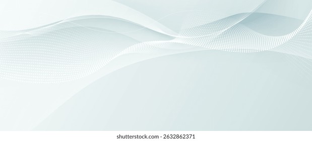 Padrão de linha de onda abstrata de vetor e partícula de linha de ponto no plano de fundo branco e cinza. Design gráfico moderno. Meio-tom fluido, forma de curva de gradiente para dados futurista, fundo de tecnologia