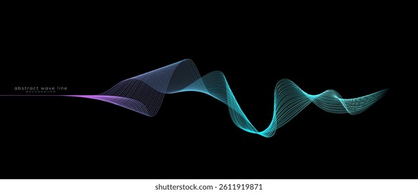 Vector abstract wave lines dynamic flowing colorful light isolated on black background. Suit for poster, banner, cover, website, flyer, technology, AI.	
