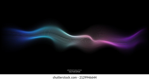 Vector abstract wave lines flowing dynamic in colorful spectrum colors isolated on black background for concept of modern, technology, digital, communication, science, music.