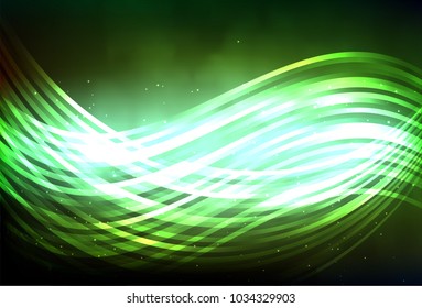 Vector Abstract wave lines, Illustration high computer technology green color background. Hi-tech digital technology concept