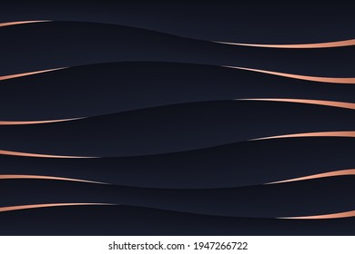 Vector abstract wave luxury backgrounds with wave geometric graphic elements use dark blue in backdrop and brown gradient in line.
horizontal concept design. Minimalist elegant premium design.