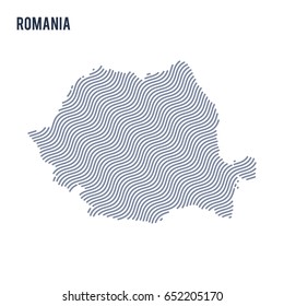 Vector abstract wave map of Romania isolated on a white background. Travel vector illustration.
