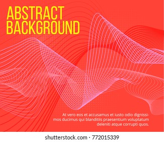 Vector abstract wave pattern. Pink gradient duotone background. Orange contrast flyer. Colored dynamic blend. Smoke lines, curve smooth