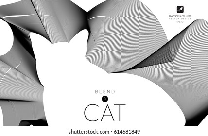 Vector abstract waves and lines background. Curvy design element.Cat made with blend effect.

