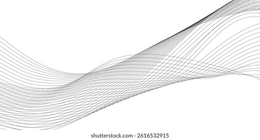 Vector abstract wavy and curve line art flowing dynamic grey isolated on transparent background in concept luxury, wave, wind, ocean, technology, science, music, sound, banner, poster	