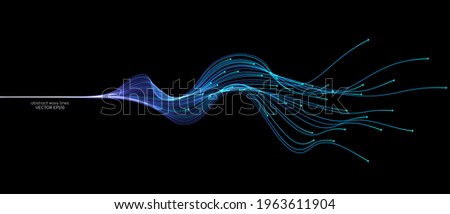 Vector abstract wavy light lines neural network purple blue and green isolated on black background in concept of technology, machine learning, A.I., 5G 商業照片 © 