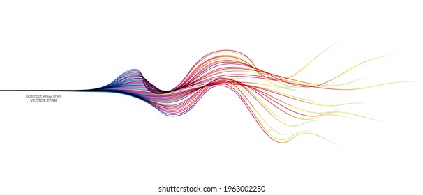 Vector abstract wavy lines flowing dynamic in colorful spectrum colors isolated on white background for concept of modern, technology, digital, communication, science, music.