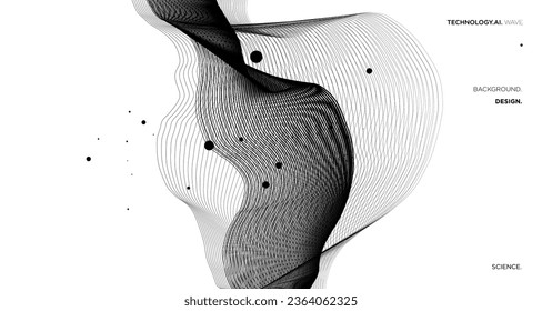 Líneas onduladas abstractas vectoriales fluyendo dinámicas aisladas en fondo blanco y negro para el concepto de tecnología AI, digital, comunicación, 5G, ciencia, música
