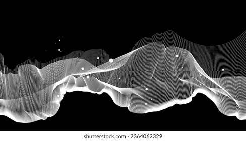 Vector abstract wavy lines flowing dynamic isolated on white and black background for concept of AI technology, digital, communication, 5G, science, music