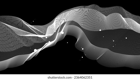 Vector abstract wavy lines flowing dynamic isolated on white and black background for concept of AI technology, digital, communication, 5G, science, music