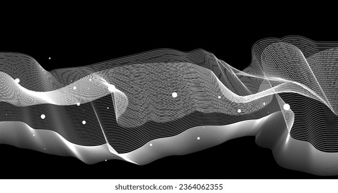 Vector abstract wavy lines flowing dynamic isolated on white and black background for concept of AI technology, digital, communication, 5G, science, music