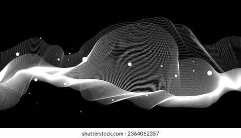 Vector abstract wavy lines flowing dynamic isolated on white and black background for concept of AI technology, digital, communication, 5G, science, music