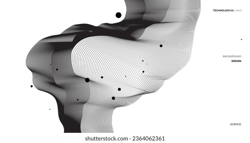 Líneas onduladas abstractas vectoriales fluyendo dinámicas aisladas en fondo blanco y negro para el concepto de tecnología AI, digital, comunicación, 5G, ciencia, música