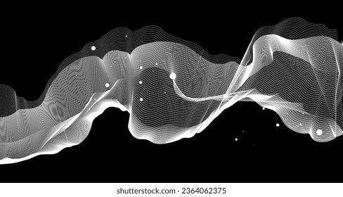 Vector abstract wavy lines flowing dynamic isolated on white and black background for concept of AI technology, digital, communication, 5G, science, music