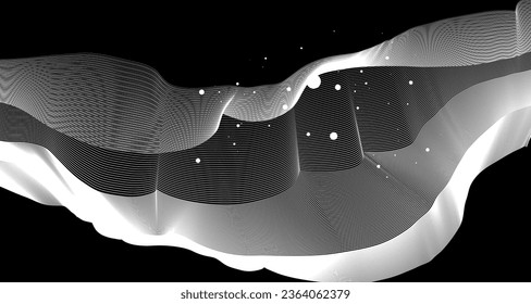 Vector abstract wavy lines flowing dynamic isolated on white and black background for concept of AI technology, digital, communication, 5G, science, music