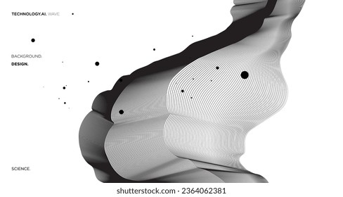Vector abstract wavy lines flowing dynamic isolated on white and black background for concept of AI technology, digital, communication, 5G, science, music