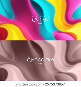 Vector abstract wavy muddy blurred colorful bright soft wallpaper. Smooth blur milk chocolate and candy cream backgrounds. Dense multicolor grid.