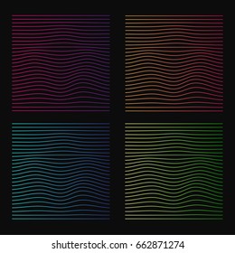 Vector abstract wavy surface set on dark background with space for text. Geometric abstraction. Pseudo 3D waves. Editable eps10 Vector.