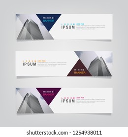 Vector abstract web banner design template with building illustration. Business corporate web design banner template isolated on grey background. Header - landing page Web Design Elements
