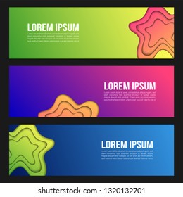 Vector abstract web banner design template. Collection of web banner template. Abstract paper cut web design banner template isolated on black background. Header - landing page Web Design Elements
