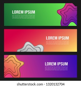 Vector abstract web banner design template. Collection of web banner template. Abstract paper cut web design banner template isolated on black background. Header - landing page Web Design Elements
