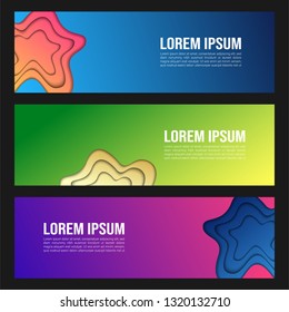 Vector abstract web banner design template. Collection of web banner template. Abstract paper cut web design banner template isolated on black background. Header - landing page Web Design Elements