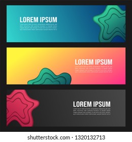 Vector abstract web banner design template. Collection of web banner template. Abstract paper cut web design banner template isolated on black background. Header - landing page Web Design Elements