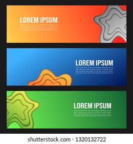 Vector abstract web banner design template. Collection of web banner template. Abstract paper cut web design banner template isolated on black background. Header - landing page Web Design Elements