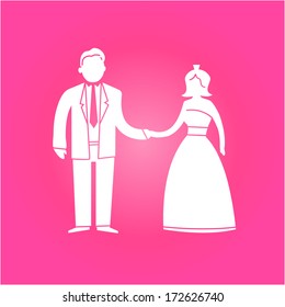 vector abstract wedding icon of just married couple